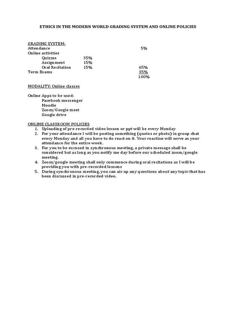 Online Grading System and Policies | PDF