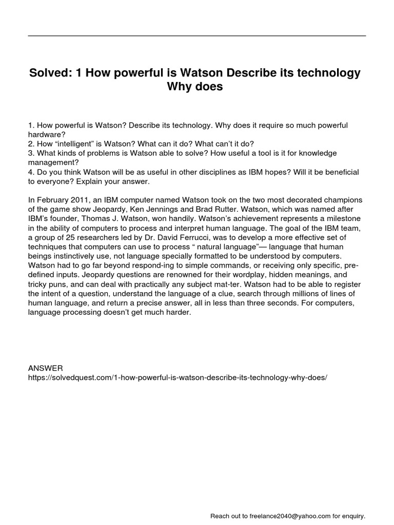 Exploring IBM Watson's Capabilities | PDF | Watson (Computer ...