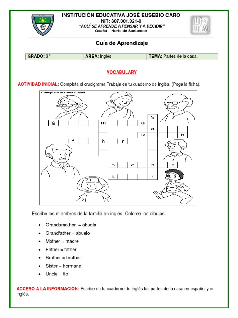 A1 Ficha de actividad: Crucigrama: La comida - Inglés - Inglés