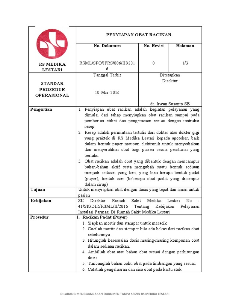 Prosedur Penyiapan Obat Racikan | PDF