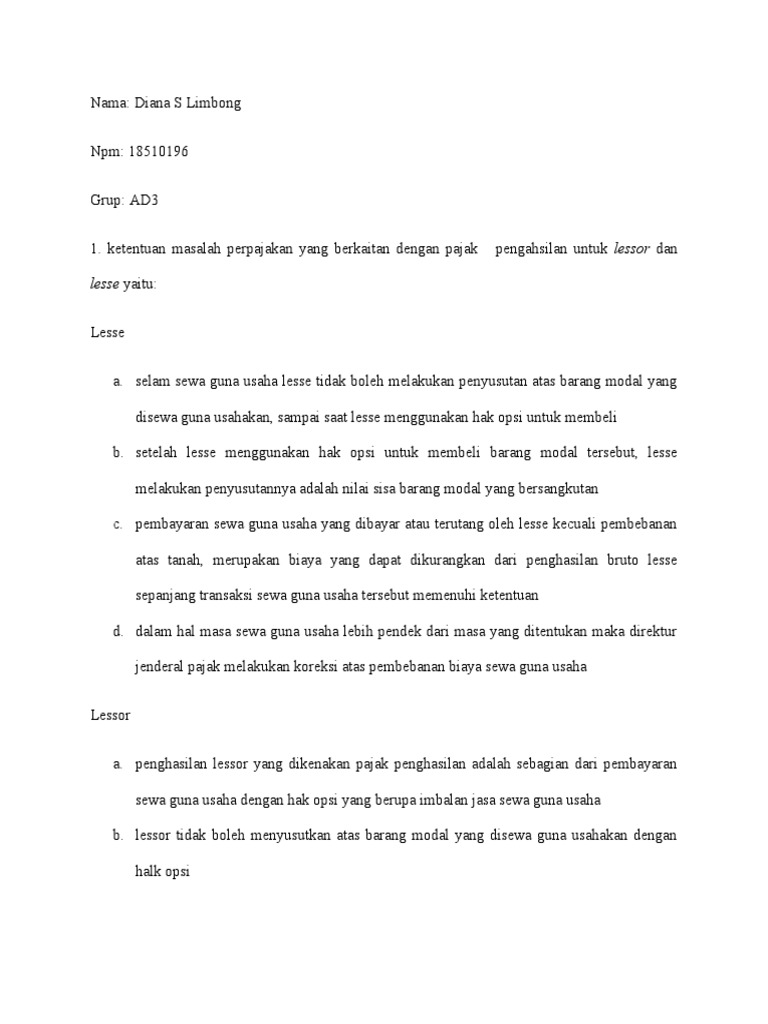 Pajak Penghasilan Lessor dan Lessee PDF