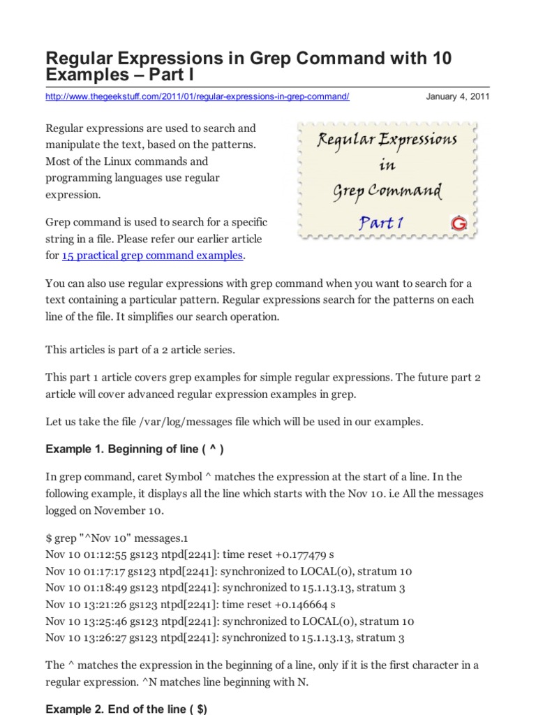 Regular Expressions in Grep Command With 10 Examples Part I | PDF