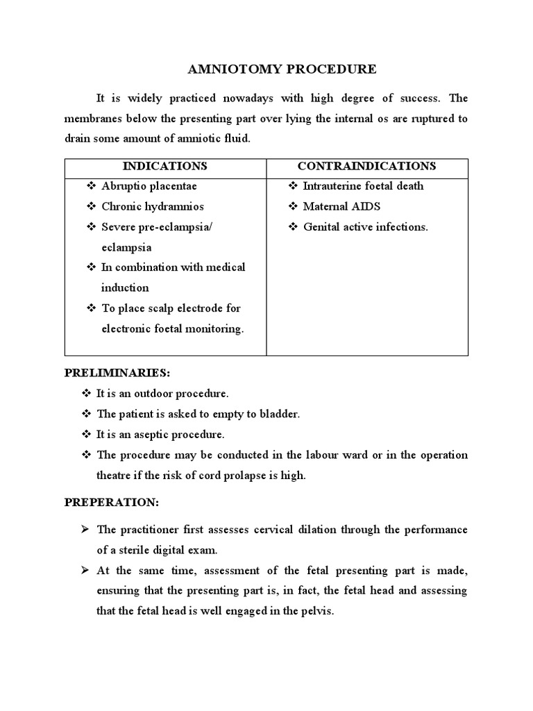 Amniotomy Procedure | PDF | Childbirth | Women's Health