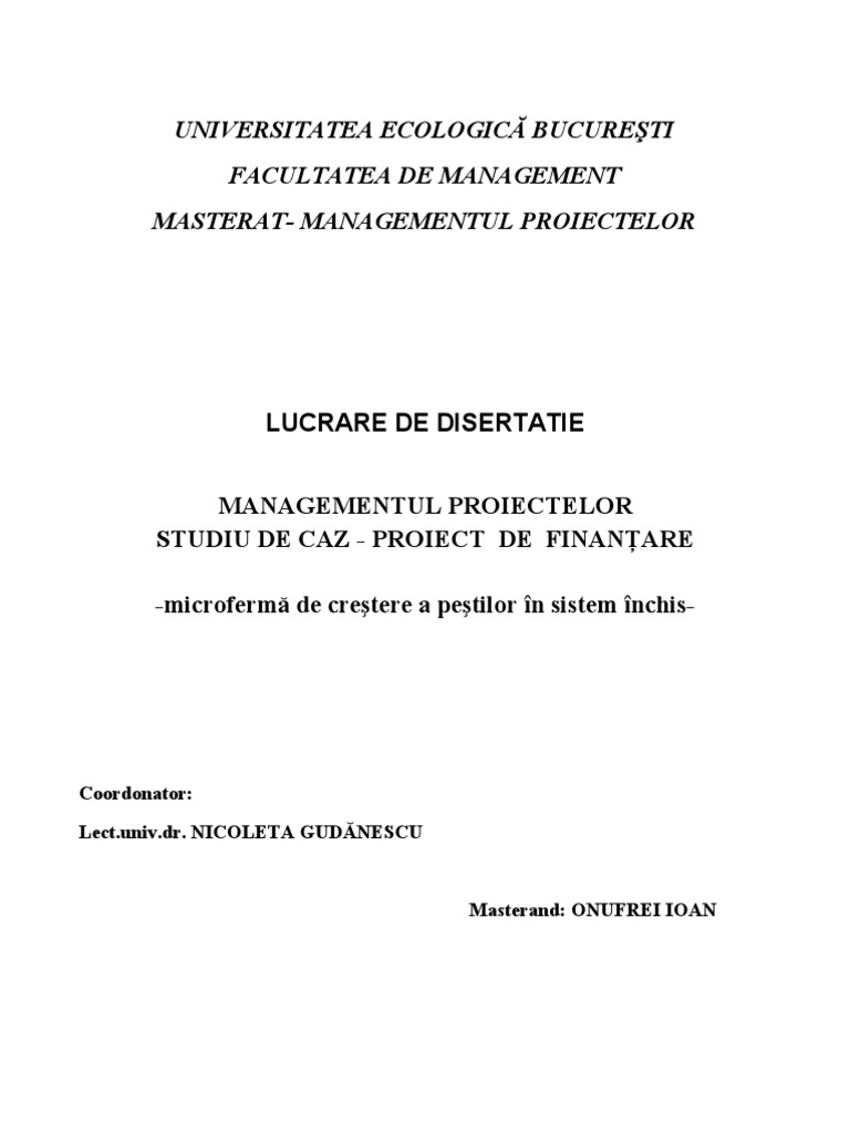 Managementul Proiectelor Proiect De Finantare