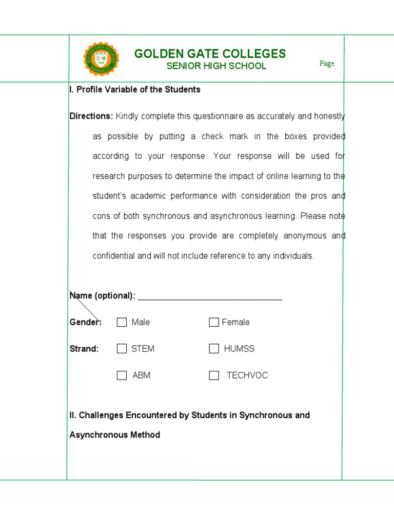 Student Questionnaire on Online Learning Impact | PDF | Educational ...