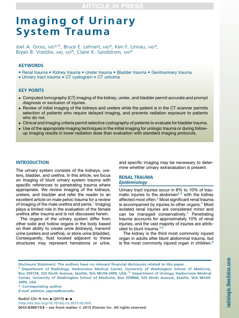 Imaging of Urinary System Trauma | PDF | Ct Scan | Urinary Bladder