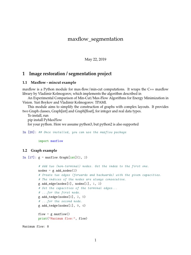 Maxflow Segmentation 1 Image Restoration Segmentation Project