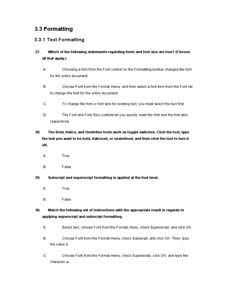 Word Formatting Quiz | PDF | Paragraph | Text