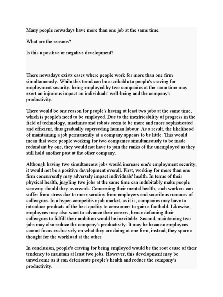 Many People Nowadays Have More Than One Job at The Same Time PDF