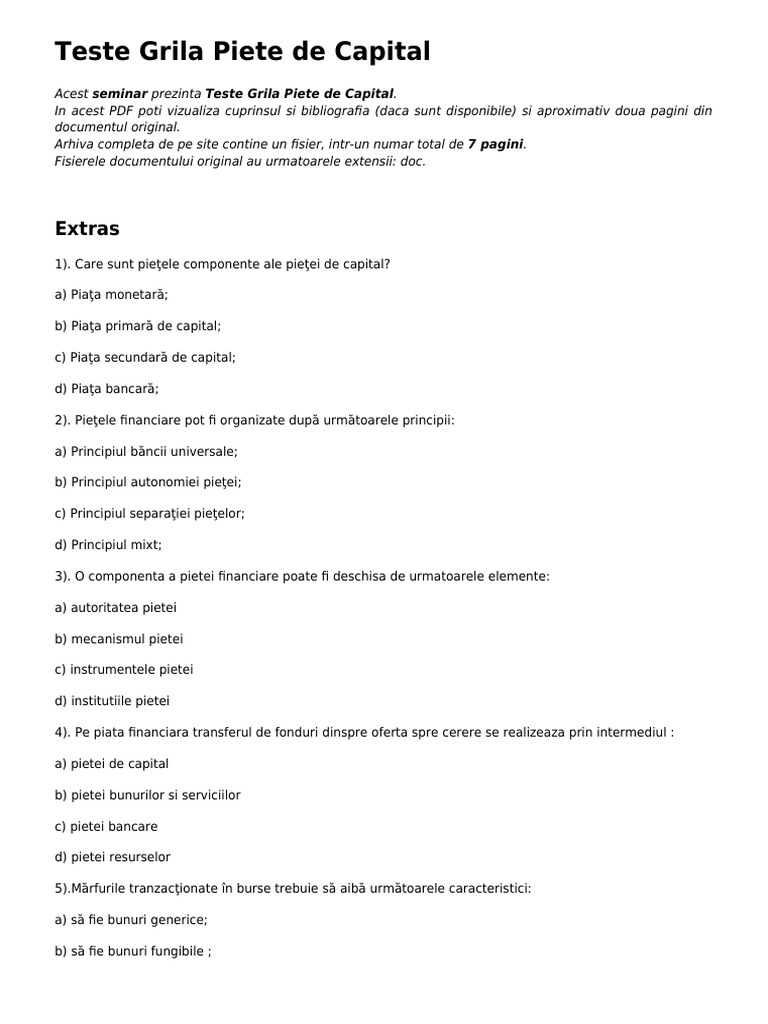 Teste Grila Piete de Capital 9 PDF