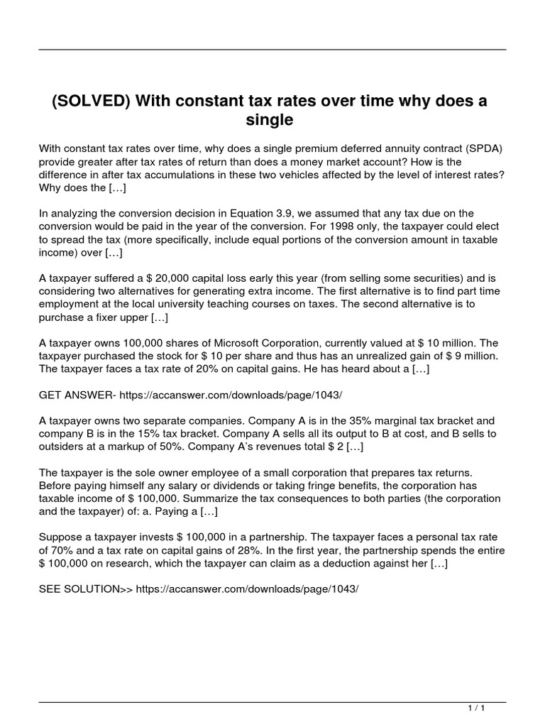 Solved With Constant Tax Rates Over Time Why Does A Single PDF Tax