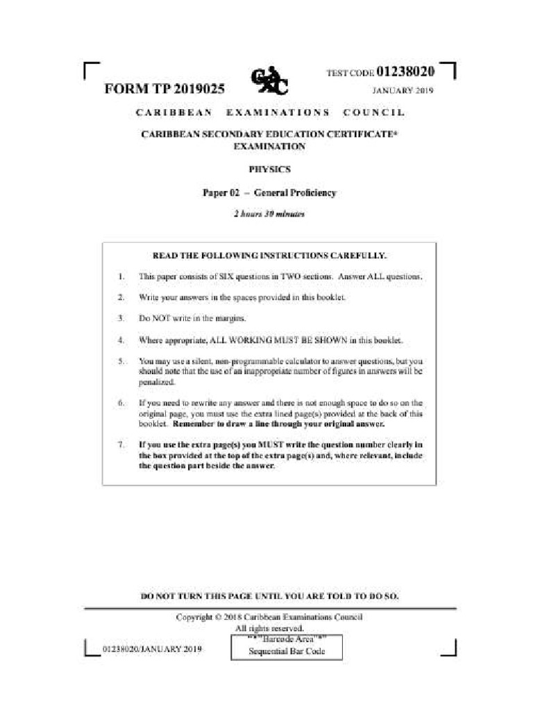 CSEC Physics Past Papers 2019-2020 | PDF