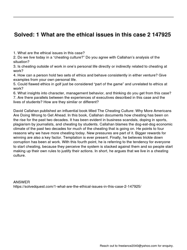 1 What Are The Ethical Issues in This Case 2 147925 | PDF ...