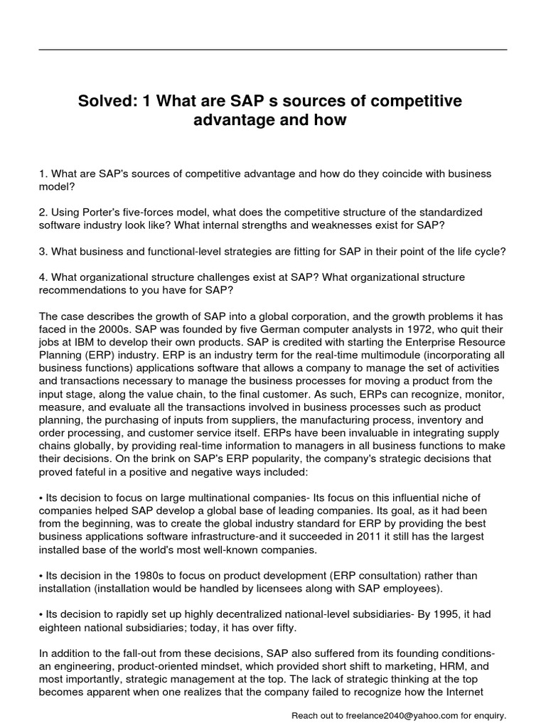 1 What Are Sap S Sources of Competitive Advantage and How | PDF | Computers