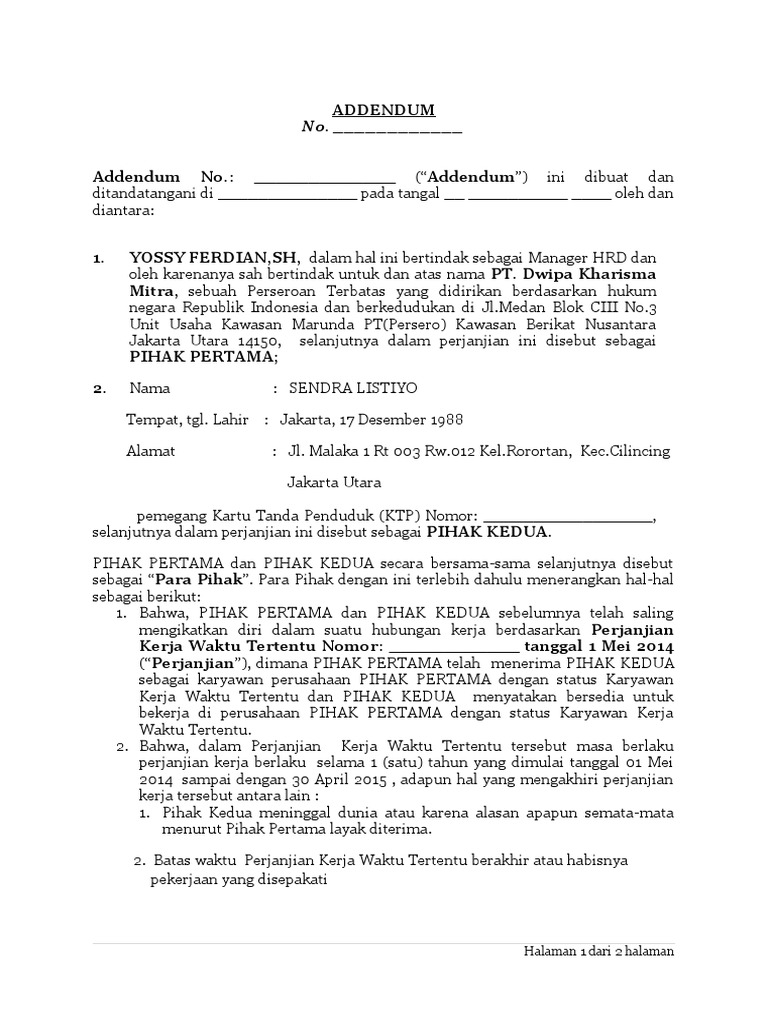 Contoh Addendum Pkwt Pdf