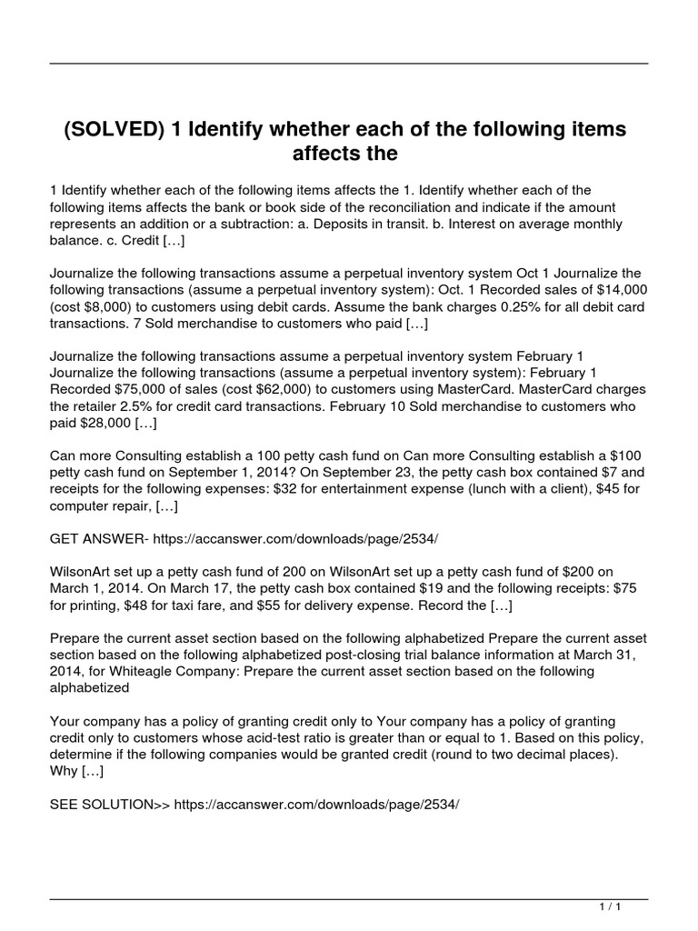 Solved 1 Identify Whether Each of The Following Items Affects The | PDF ...