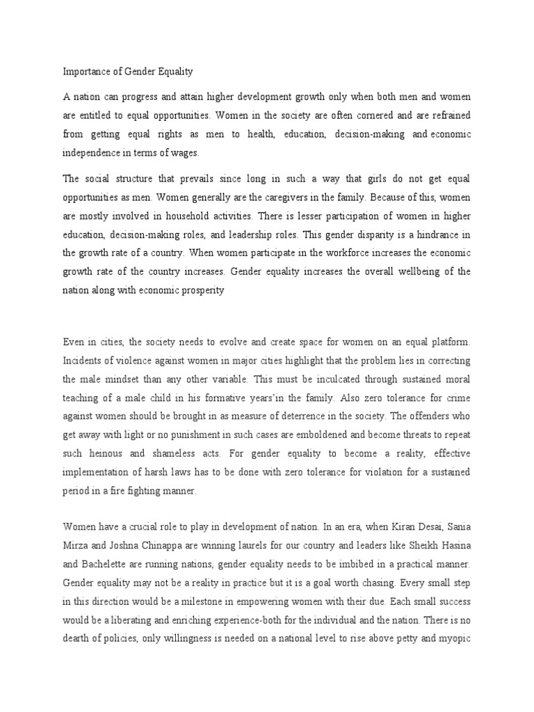 Importance of Gender Equality for Development | PDF | Gender Equality ...