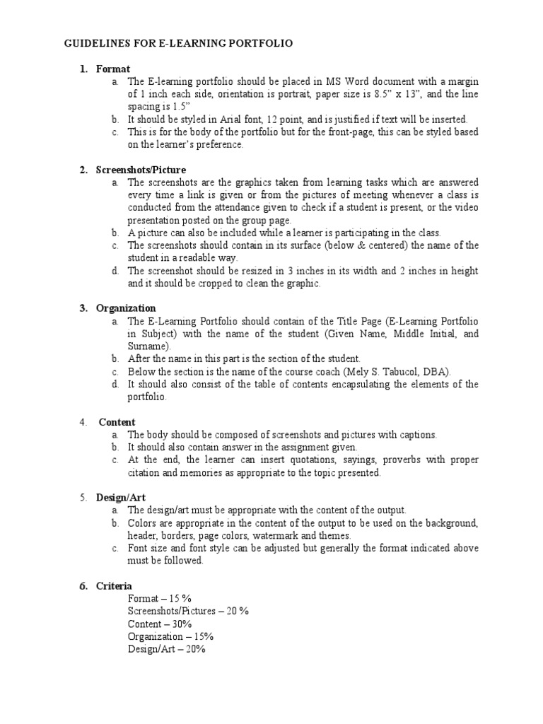 E-Learning Portfolio Guidelines | PDF | Educational Technology | Learning