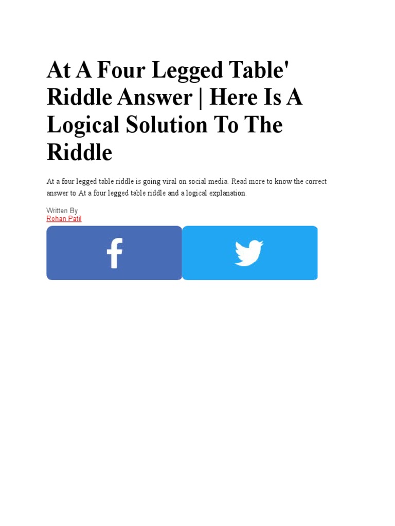 Four Legged Table Riddle Answer Explained | PDF | Wellness