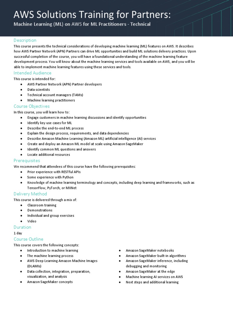 STP-Machine Learning (ML) On AWS For ML Practitioners - Technical | PDF ...