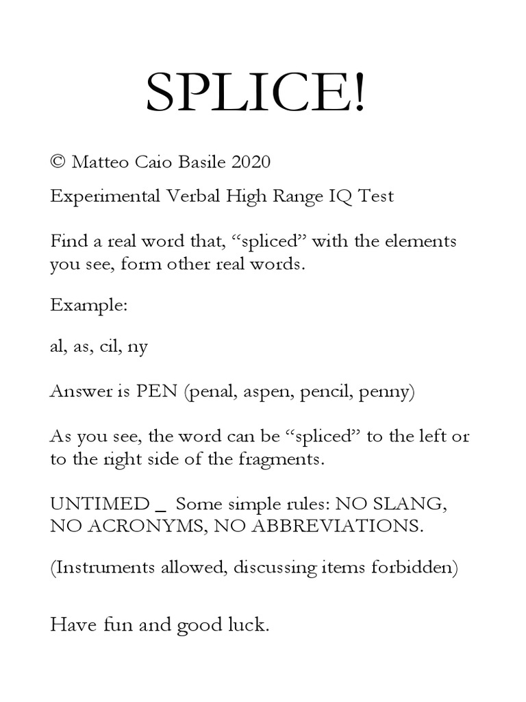 Splice!: Have Fun and Good Luck | PDF