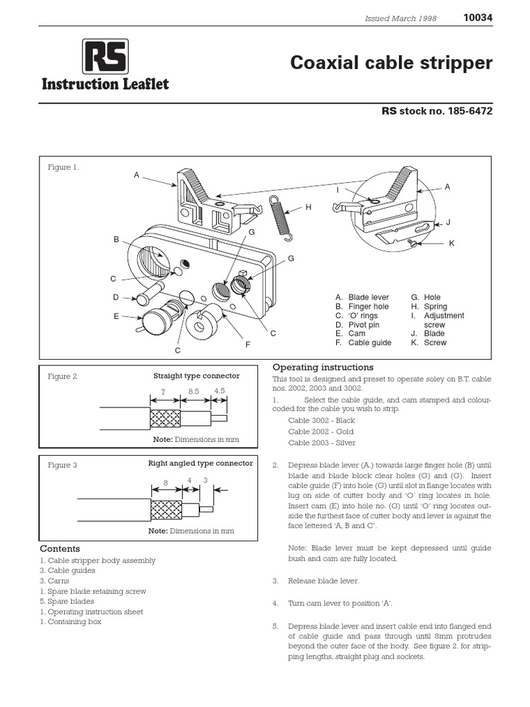 Coaxial Cable Stripper Instruction Leaflet PDF Electrical Connector Screw