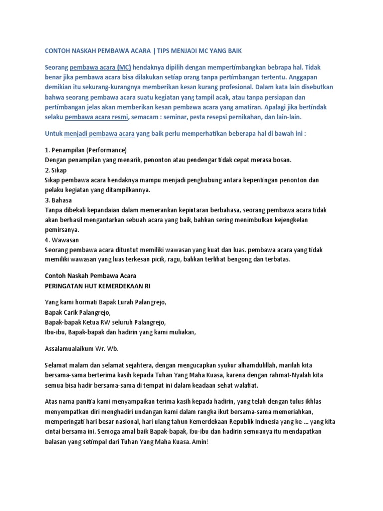 Contoh Naskah Pembawa Acara