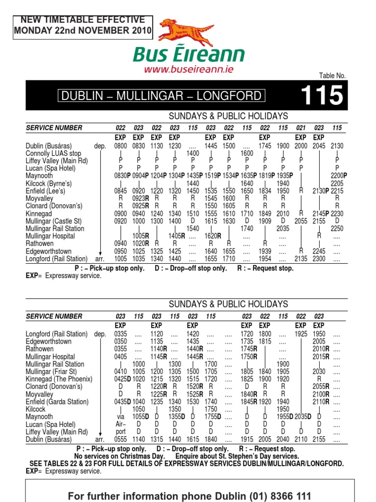 115 Bus Timetable: Dublin to Mullingar | PDF | Ireland | Public Transport