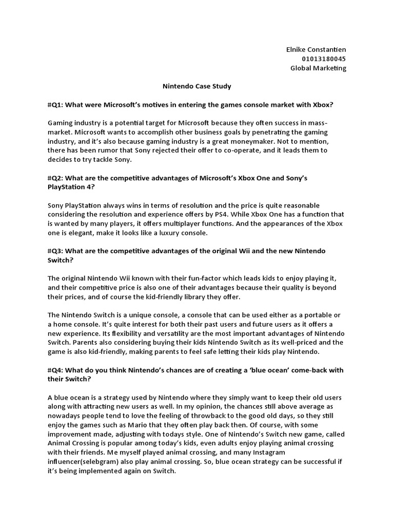 Nintendo Case Study Global Marketing PDF Video Game Consoles Nintendo