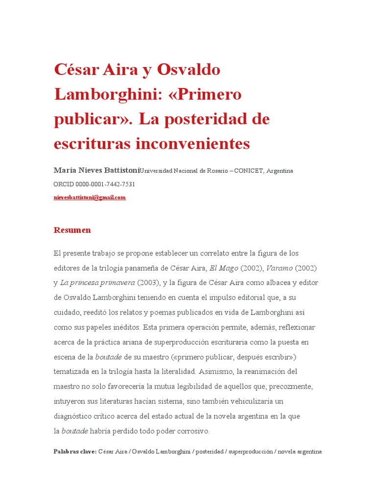 César Aira y Osvaldo Lamborghini | PDF | Novelas | Vanguardia
