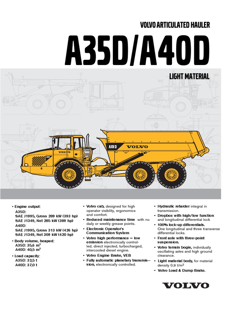A35D/A40D: Volvo Articulated Hauler | PDF | Horsepower | Transmission ...