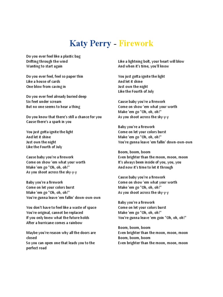 Letras De Canciones De Katy Perry Para Imprimir Katy Perry Print
