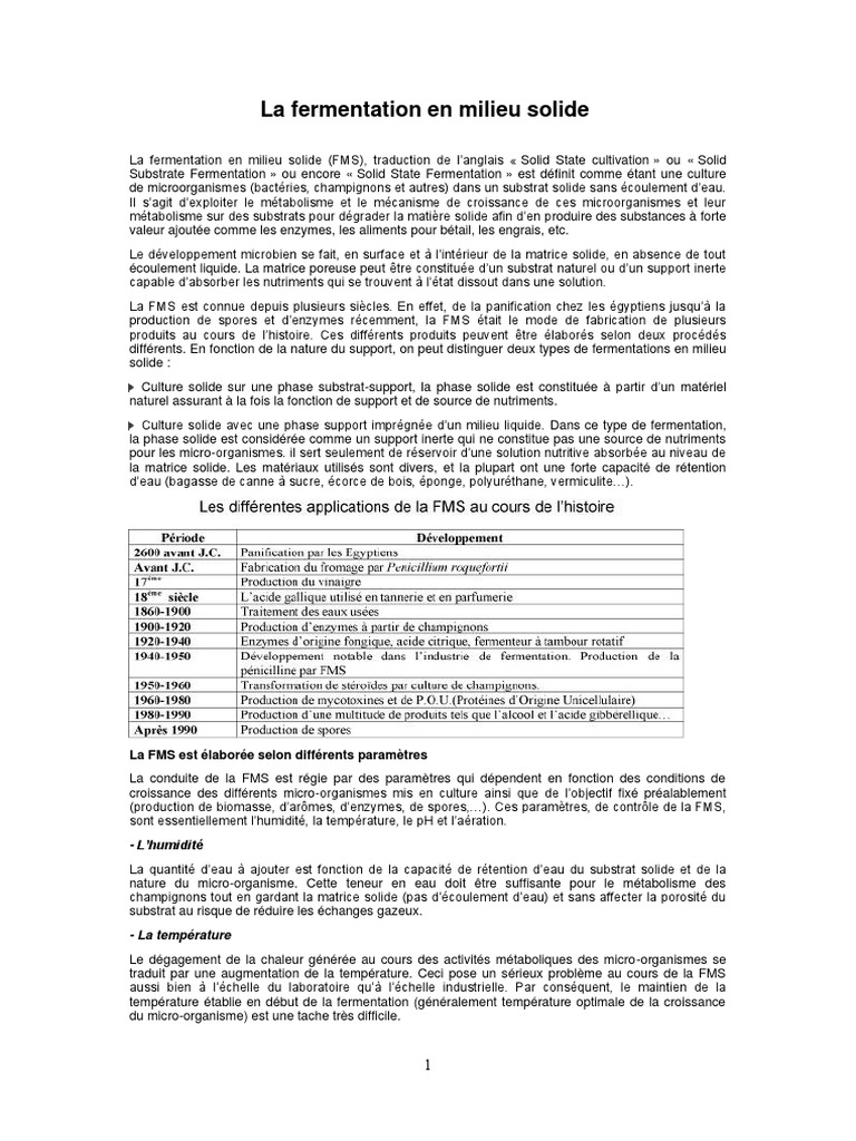 Fermentation en Milieu Solide : Concepts Clés | PDF | Fermentation | Enzyme