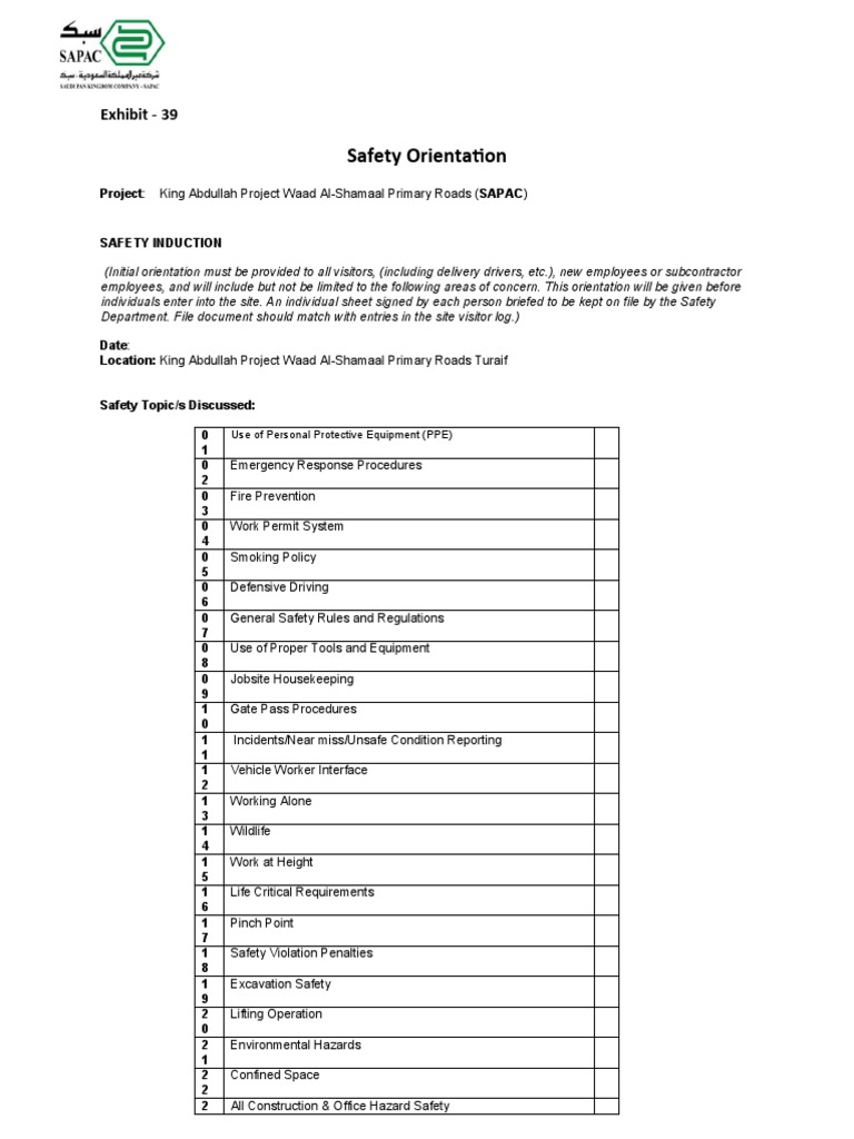 King Abdullah Project Safety Induction | PDF | Workplace | Safety