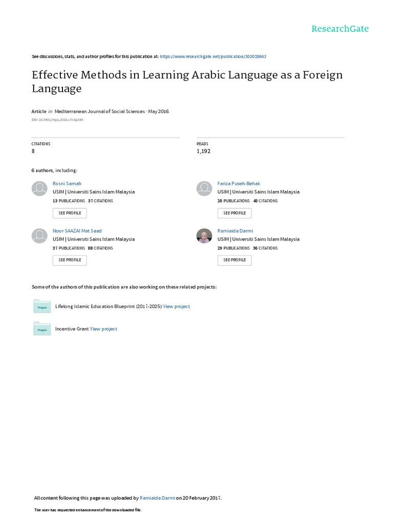Effective Methods in Learning Arabic Language As A | PDF | Vocabulary ...