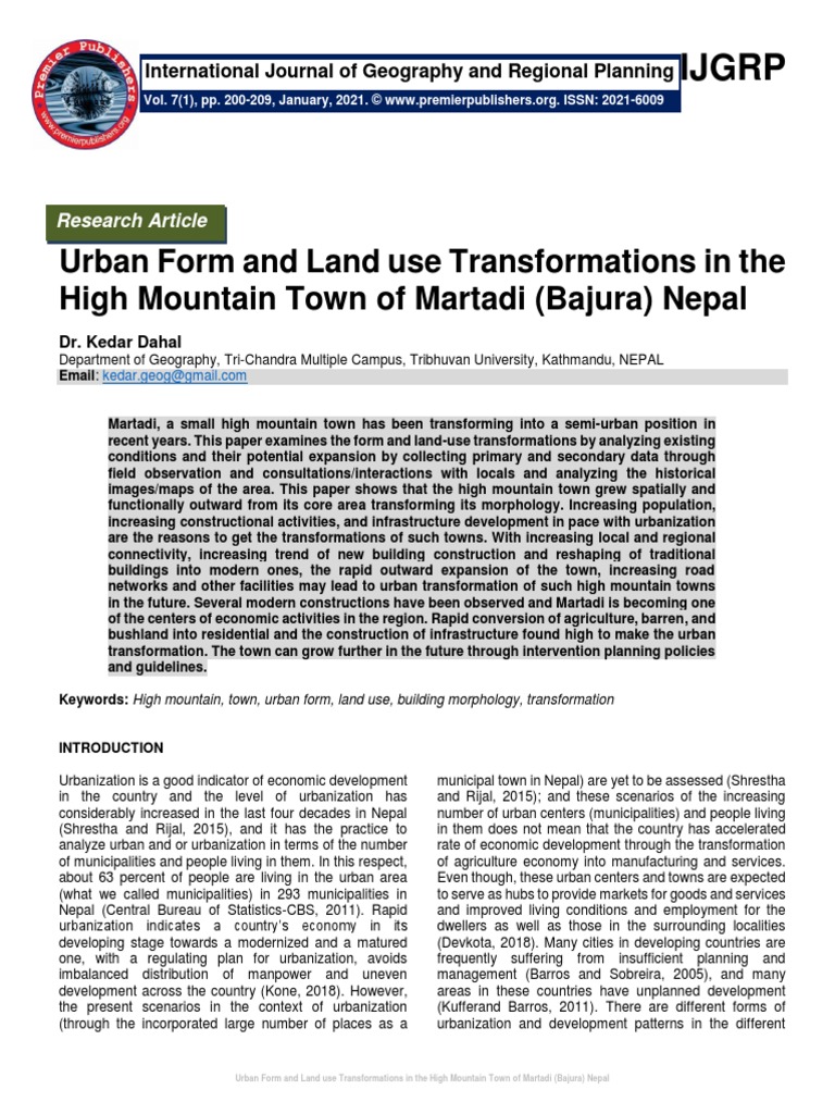 Urban Form and Land Use Transformations in The High Mountain Town of ...