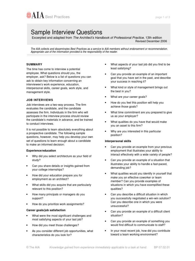 Sample Interview Questions PDF Job Interview Interview