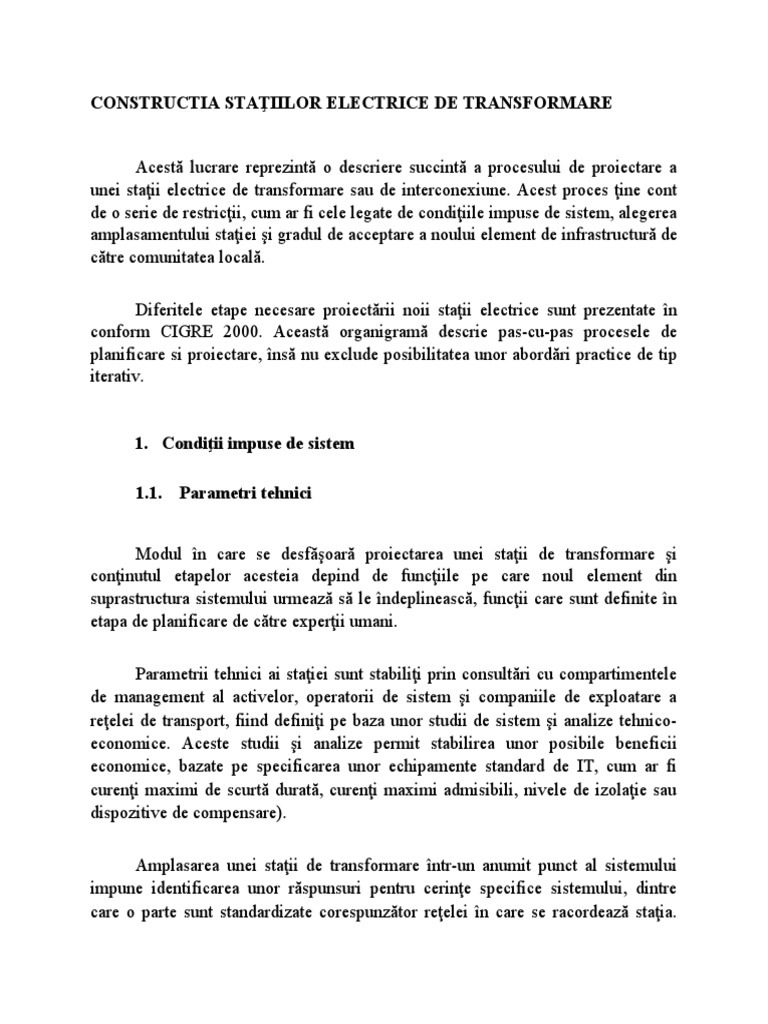 Constructia Statiilor de Transformare | PDF