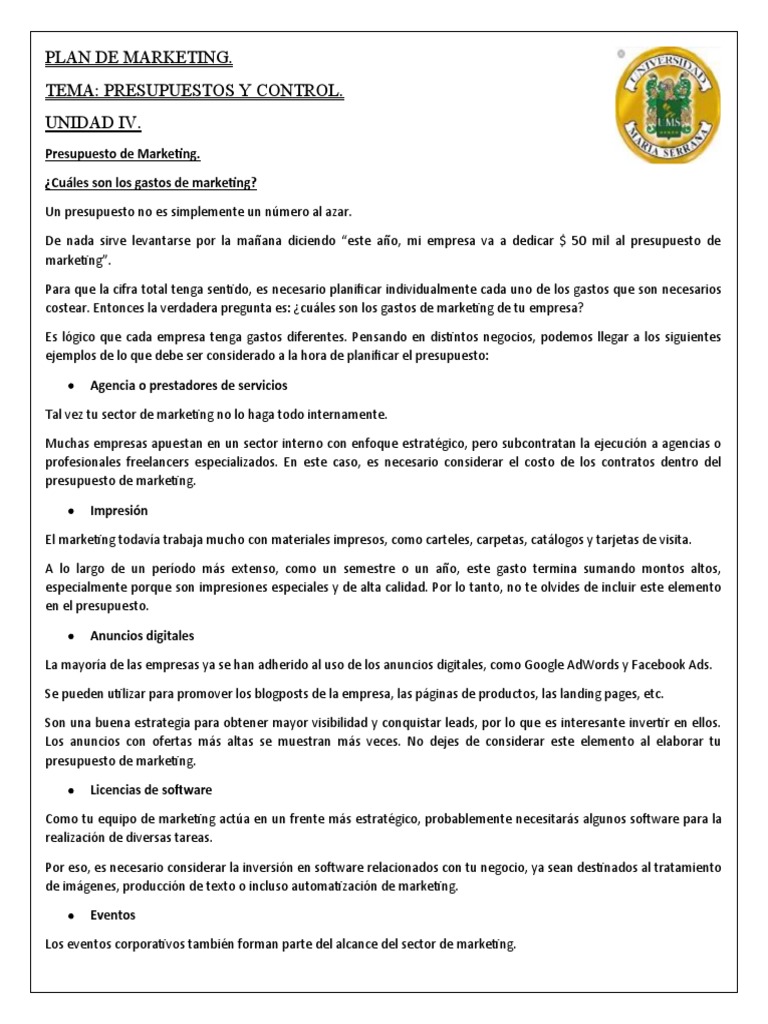 Presupuesto y Control en Marketing | PDF | Presupuesto | Empresas