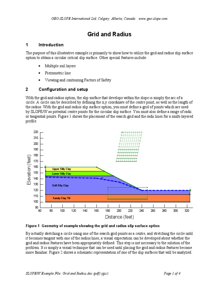 SLOPE/W Grid and Radius Analysis Guide | PDF | Circle | Space
