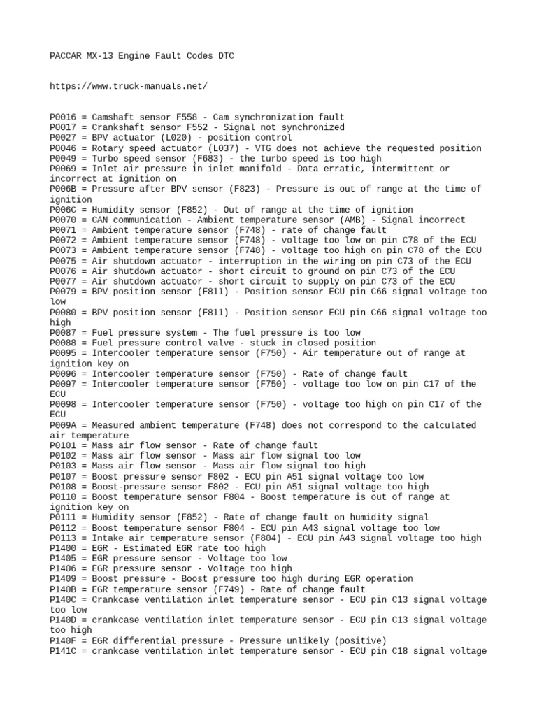 A Comprehensive Guide to PACCAR MX13 Engine Fault Codes PDF