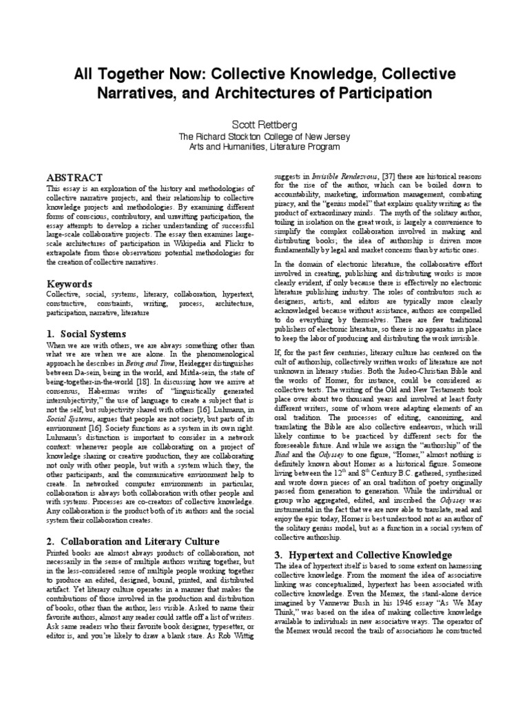 All Together Now: Collective Knowledge, Collective Narratives, and ...