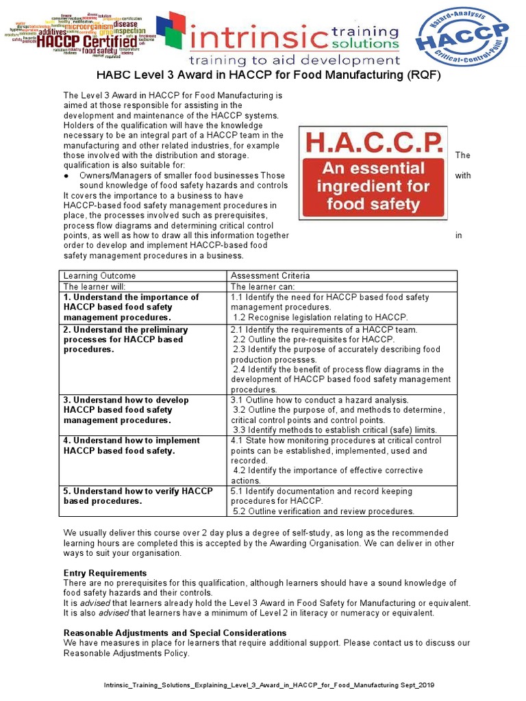 Expaining Level 3 HACCP Food Manufacturing RQF Sept 2019 PDF