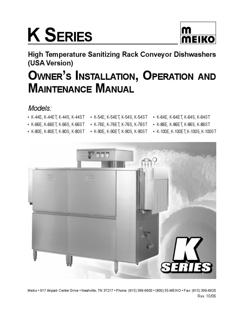 Meiko Operators Manual - K Series 101306 | PDF | Dishwasher ...