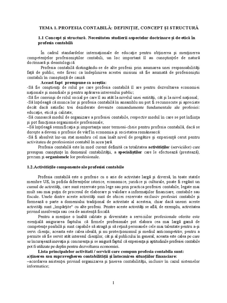Tema 1 - Profesia Contabila-Definitie, Concept, Structura | PDF