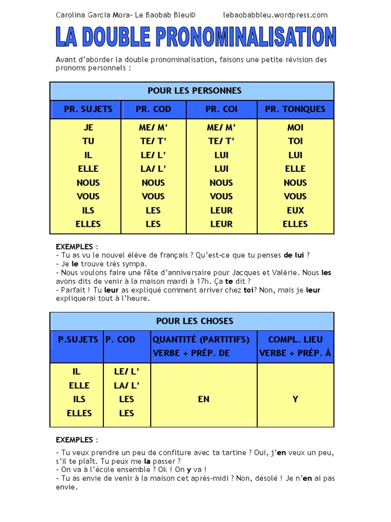 La Double Pronominalisation | PDF | Verbe | Pronom