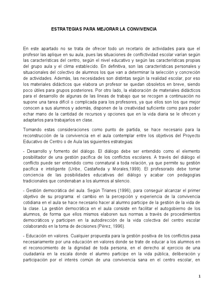 Estrategias para la convivencia escolar | PDF | Salón de clases | Las ...