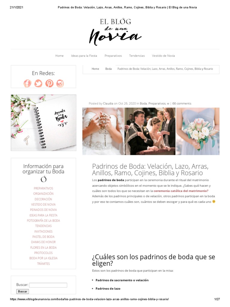 Padrinos de Boda - Velación, Lazo, Arras, Anillos, Ramo, Cojines, Biblia y  Rosario - El Blog de Una Novia | PDF | Boda | Matrimonio, image size:768x1024