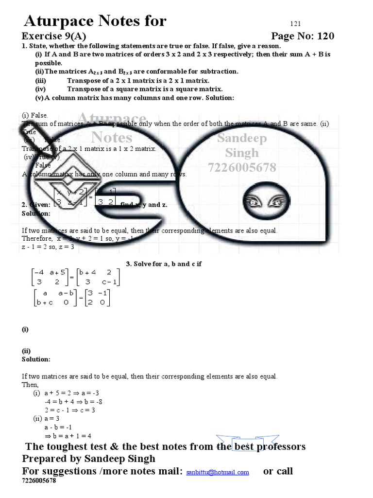 10th ICSE MATHS MATRICES PDF Matrix (Mathematics) Matrix Theory