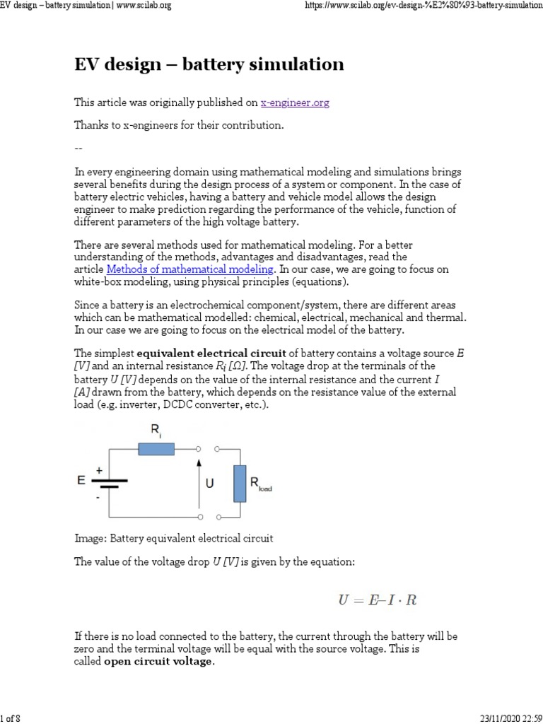 EV Battery Simulation Techniques | PDF | Electrical Network ...
